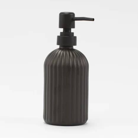 Ribbed Glass Matt Black Soap Dispenser 500 ML for wholesale by Little Crafts London LTD