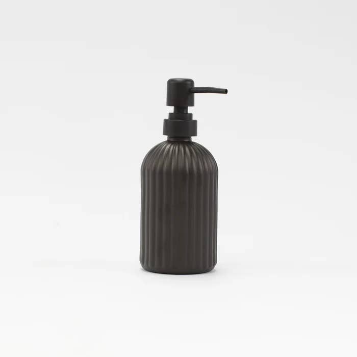 Ribbed Glass Matt Black Soap Dispenser 500 ML for wholesale by Little Crafts London LTD
