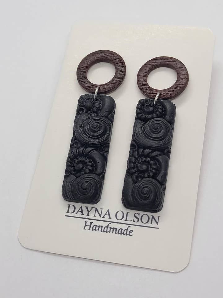 Ocean Earrings, Polymer Clay, Sealife, Starfish, Black for wholesale by Dayna Olson Handmade