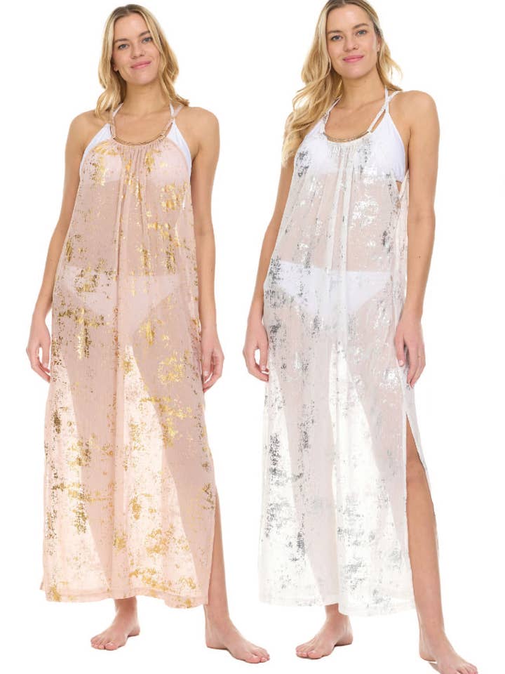 Vestido de Playa con Estampado de Arena Foile y Hebilla de Collar para venta al por mayor de Aruba Blue