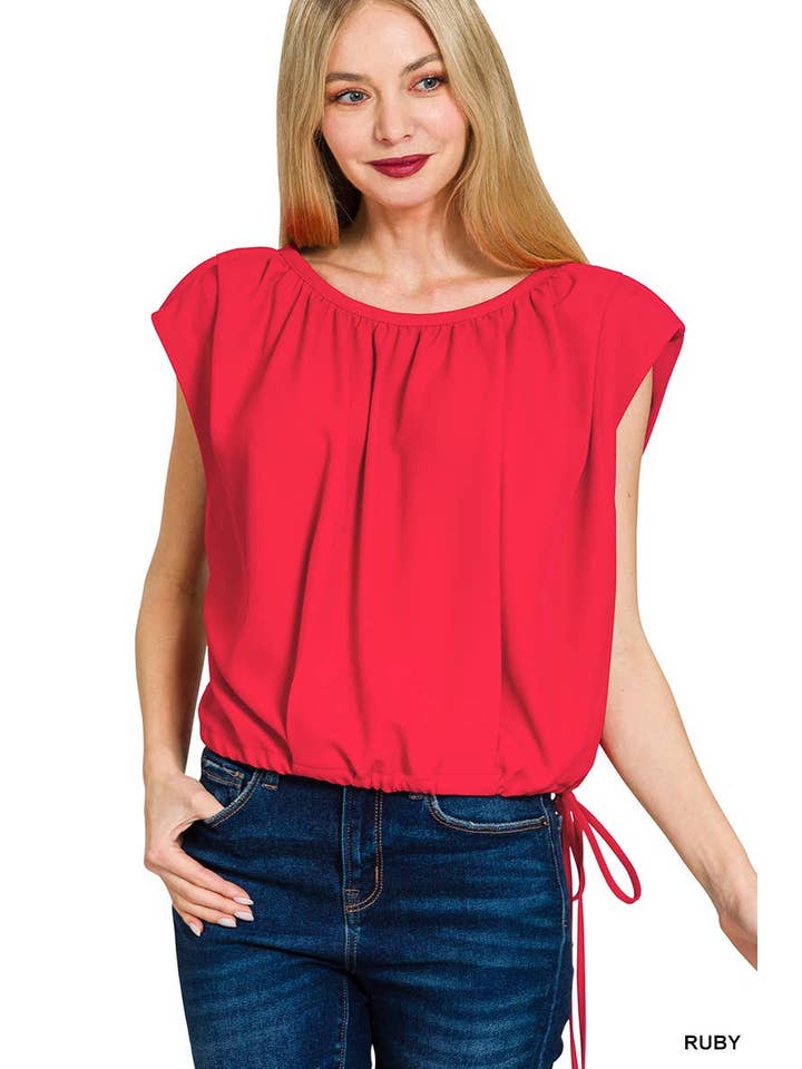 Vanilla Monkey - Wholesale Blouse - Women's - Woven Drawstring Tie Side Sleeveless Top4