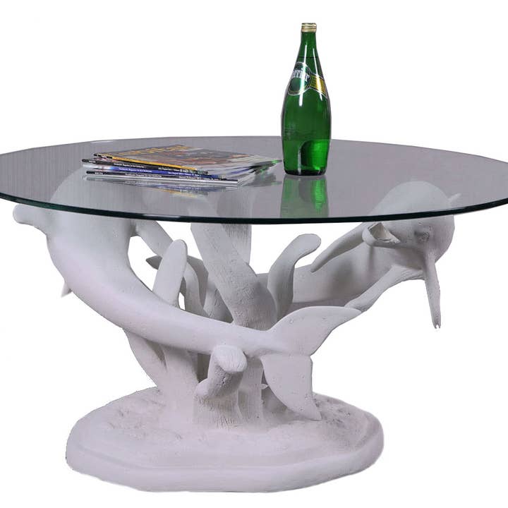 Swimming Dolphins Coffee Table Whitestone Finish for wholesale by Nautical Tropical Imports