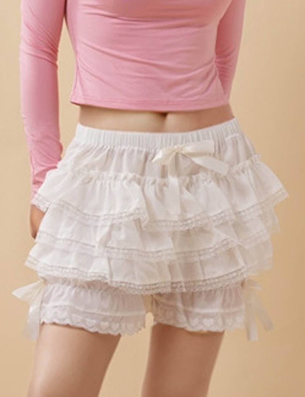 White Ladies Color Block Ruffle Lace Bowknots Pumpkin Shorts for wholesale on Faire1