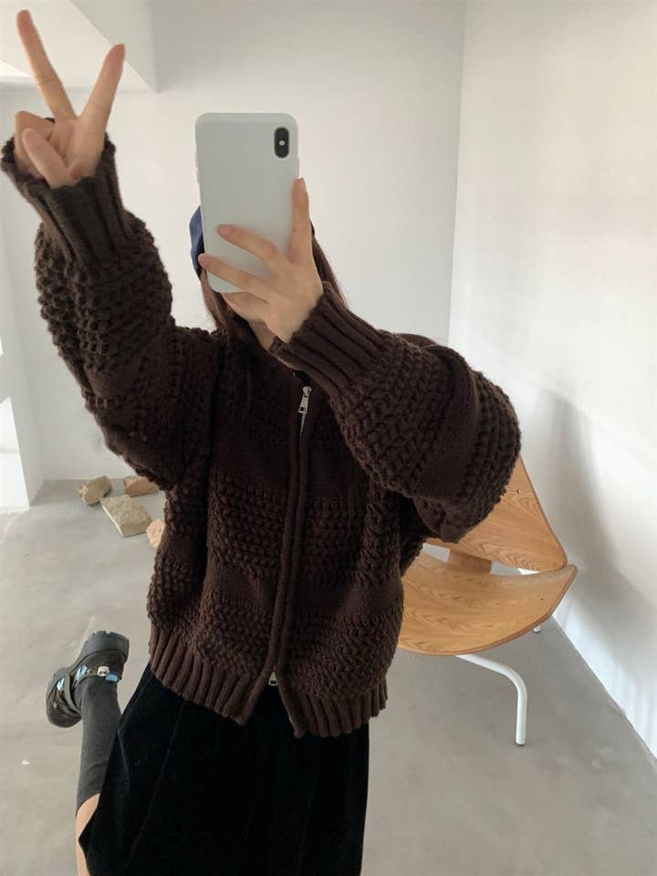 Marayn - Wholesale Cardigan - Women's - Retro Heavy Knit Pineapple Cardigan Jacket11