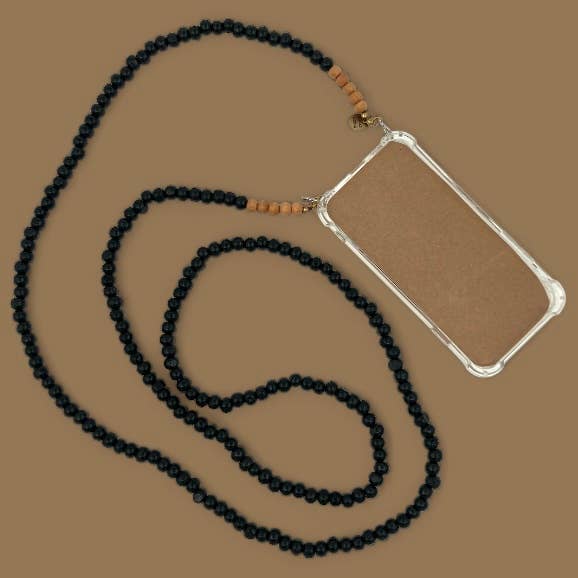 Luna-Leena  - handmade in Nepal - Wholesale Phonecase Strap - phone cord black wood beads - L140cm - from Nepal2