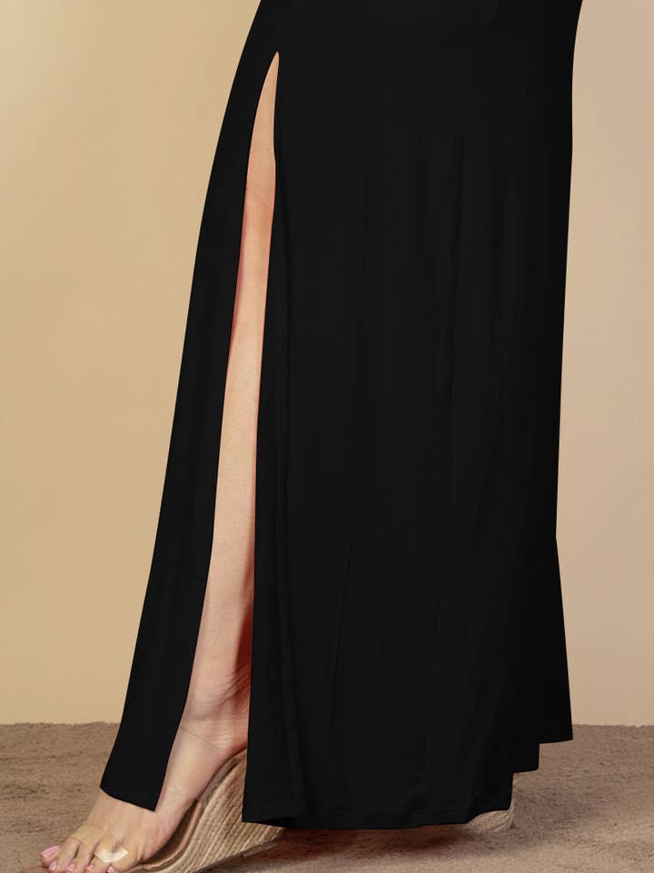 CAPELLA APPAREL - Vente Robe – femme - Robe maxi à encolure plongeante et fente sur les cuisses de grande taille3