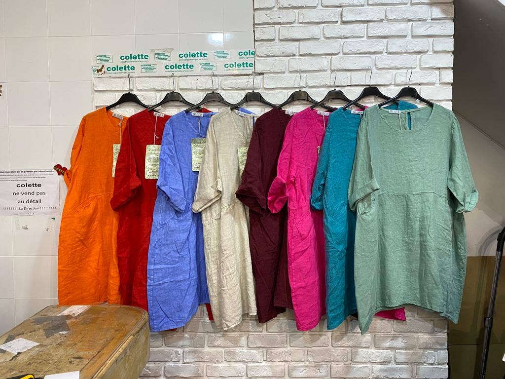 la maison des fibres naturelles – Engroshandel Kjole - Dame – Kort hørkjole med rund hals i 100 % hør 671968