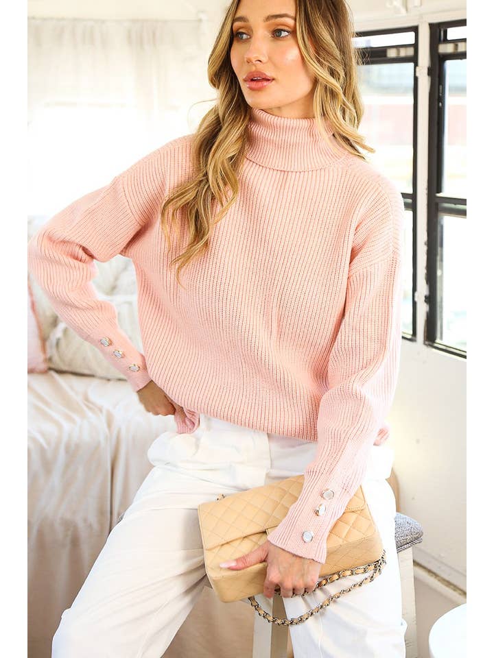 Vine & Love - Wholesale Knit Sweater - Women's - Pearl Button Detail Rib Knitted Sweater VT60542-16