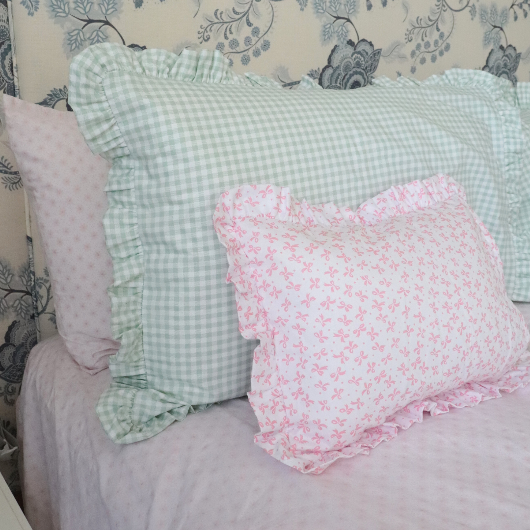 Pretty Homestyle - Wholesale Bedding Pillowcase/Sham - Green gingham frilly pillowcase3