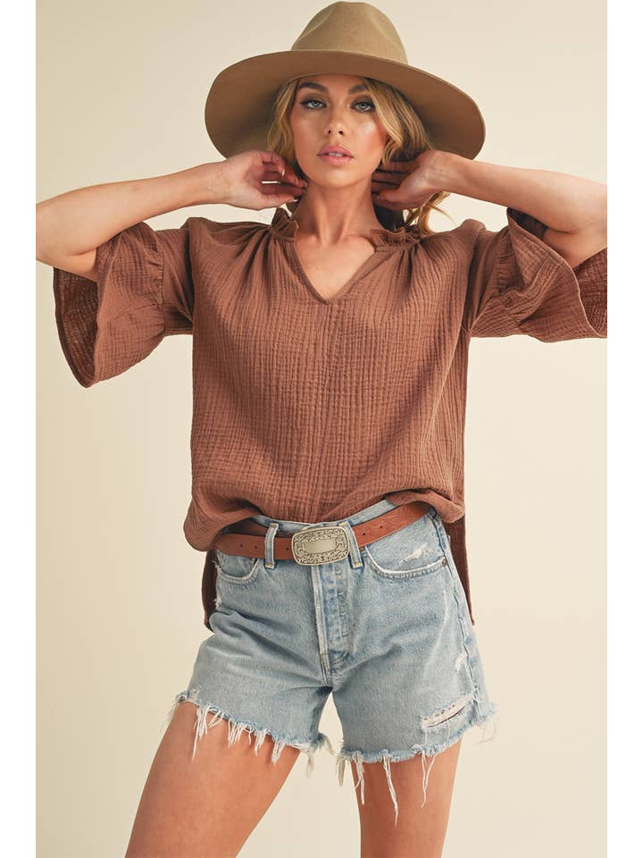 AEMI + CO - Wholesale Blouse - Women's - 8258DK Tes 3/4 Sleeve Ruffle Top41