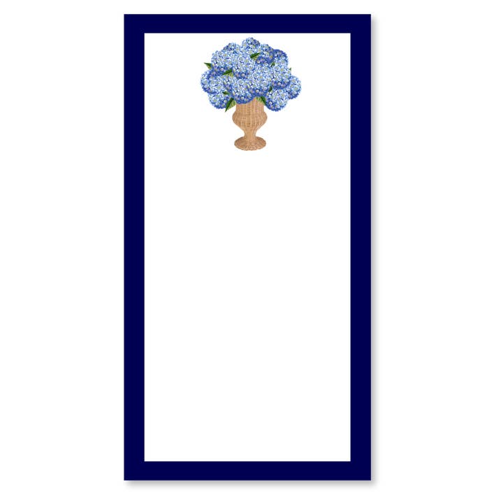 BLOSSOMING BLUE HYDRANGEAS ANTECKNINGSBLOCK | BARVAGN + BLUE HYDRANGEAS ANTECKNINGSBLOCK | STUDIO STOCK för wholesale av B. ROWE & CO.