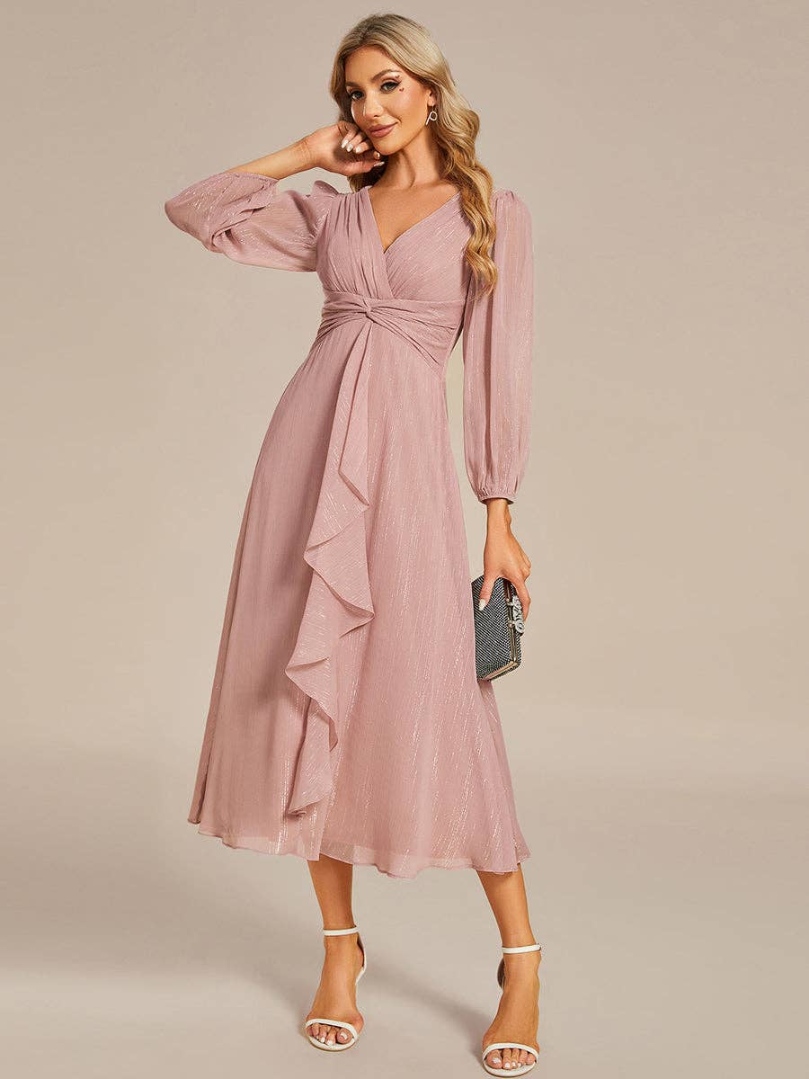 Ever-Pretty - Vente Robe de soirée – femme - Robe scintillante en mousseline pour invitée de mariage à manches longues5