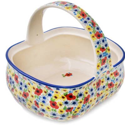 Basket with Handle 10" Winter To Spring Theme for wholesale by Polmedia Polish Pottery