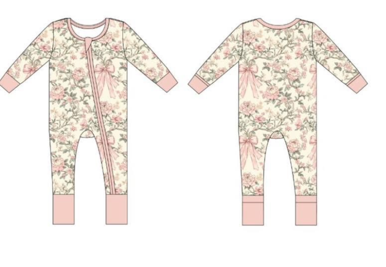 Little Sprouts Clothing - Wholesale Jumpsuit - Baby -  Pink Peonies - Convertible Zipper Romper2