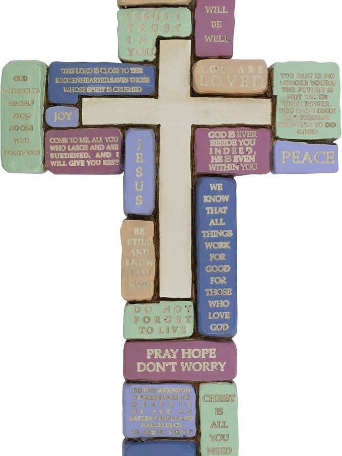 Inspirational Resin Wall Cross for Comfort and Grief for wholesale by Village Gift Importers