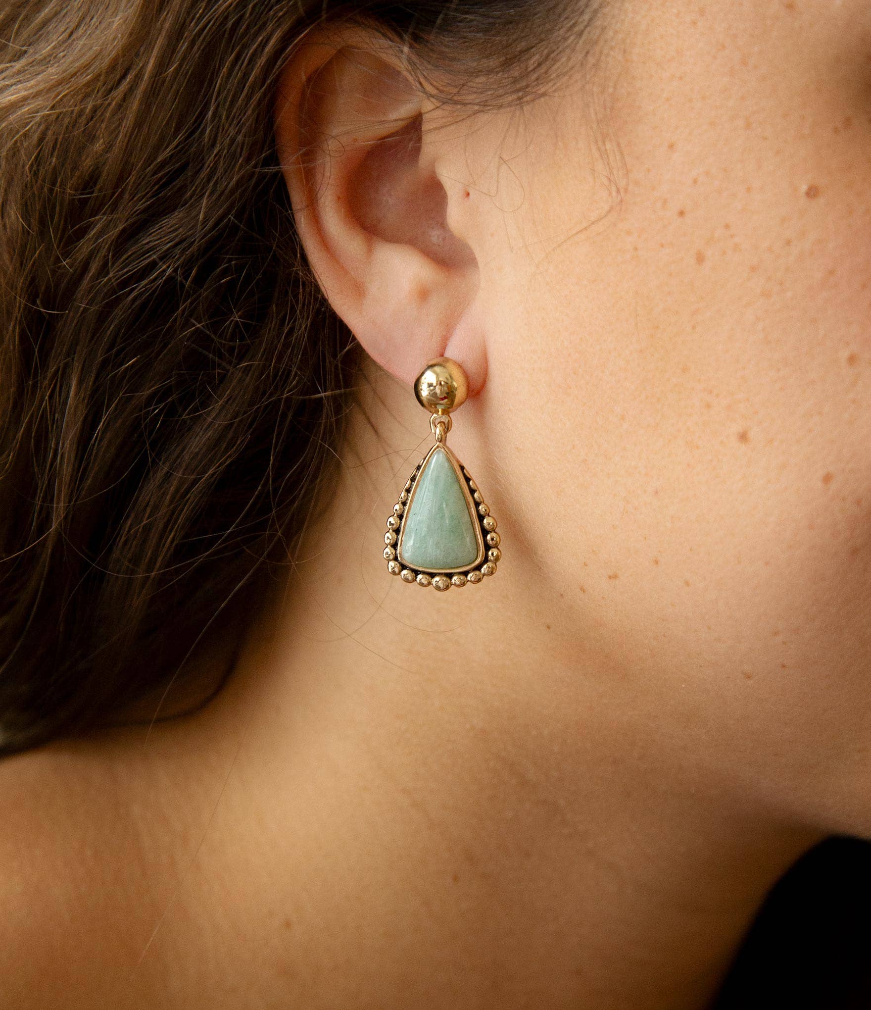 Barse Jewelry - Wholesale Dangle Earrings - Begondor Blue Amazonite Golden Post Drop Earrings1