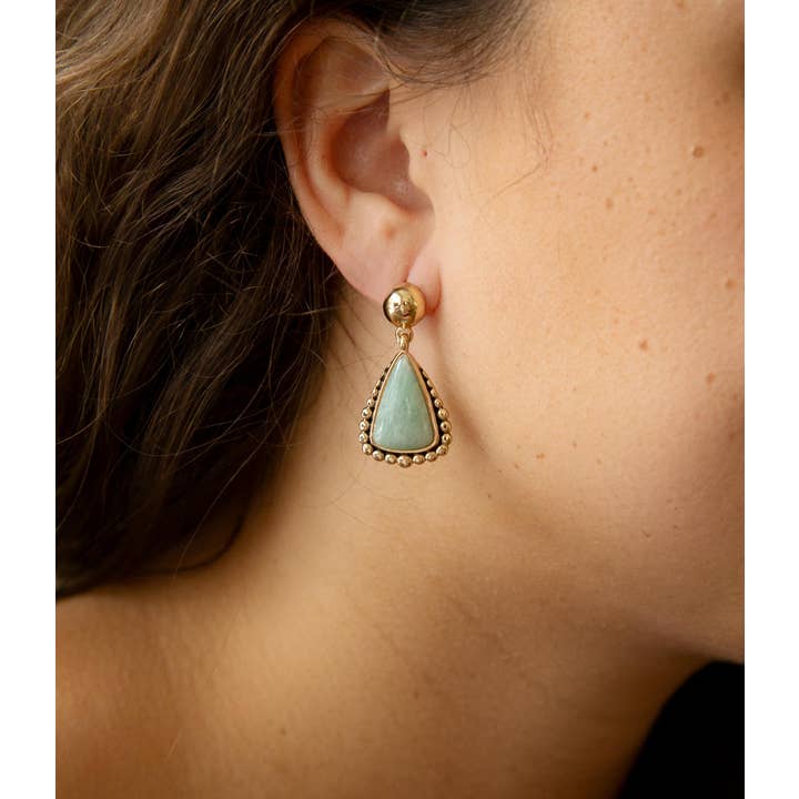 Barse Jewelry - Wholesale Dangle Earrings - Begondor Blue Amazonite Golden Post Drop Earrings1