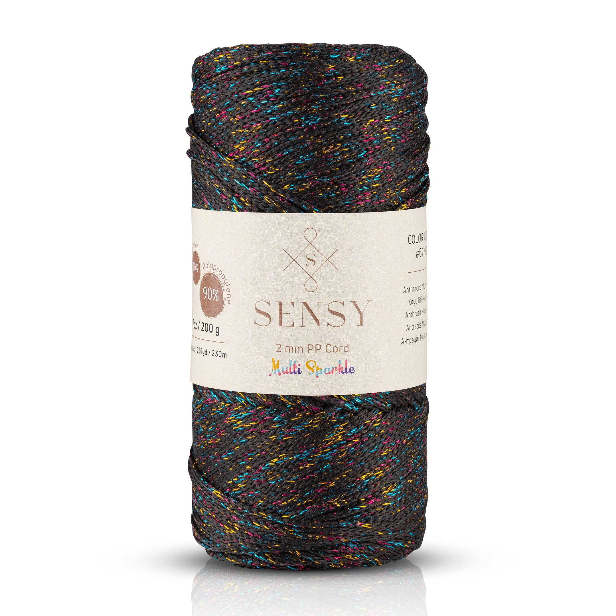 Sensy - Wholesale Yarn - Sensy Premium 2mm Multi Sparkle - 251 yards 90% Polypropylene / 10% Polyester Macrame Cord0