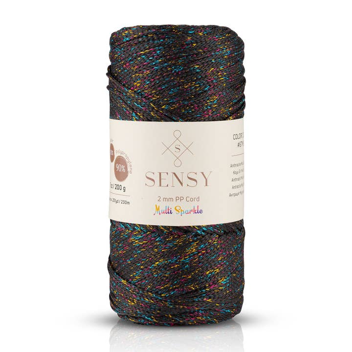 Sensy - Wholesale Yarn - Sensy Premium 2mm Multi Sparkle - 251 yards 90% Polypropylene / 10% Polyester Macrame Cord