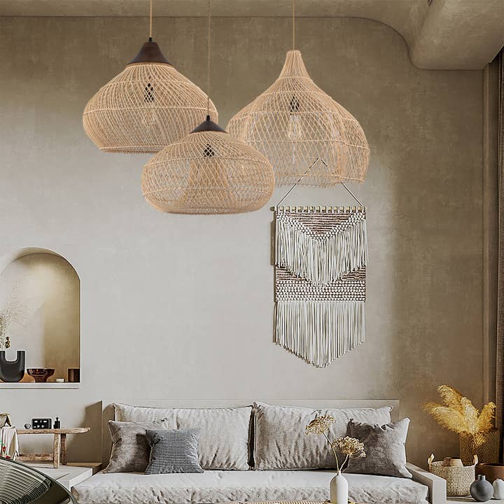 Beige Wabi-Sabi Rattan Pendant Light Rustic Interior Decor Light for wholesale on Faire