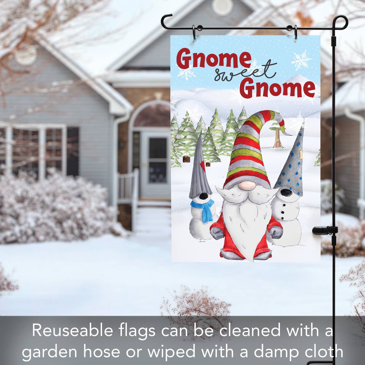 Conimar Promotions - Wholesale Flag - "Gnome for the Holidays" Reversible Multi-Image Garden Flag 2