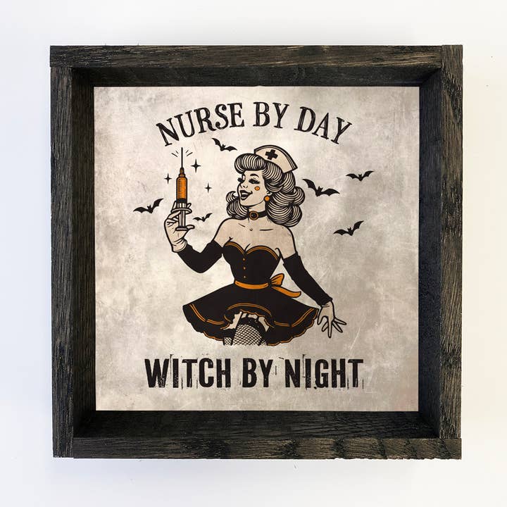 Nurse By Day Witch By Night - Halloween Canvaskonst - Inramad för wholesale av Hangout Home