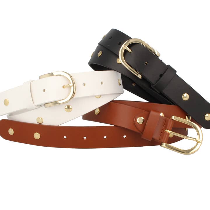 Leather belt with golden studs - Black for wholesale by MGM Design e.K.