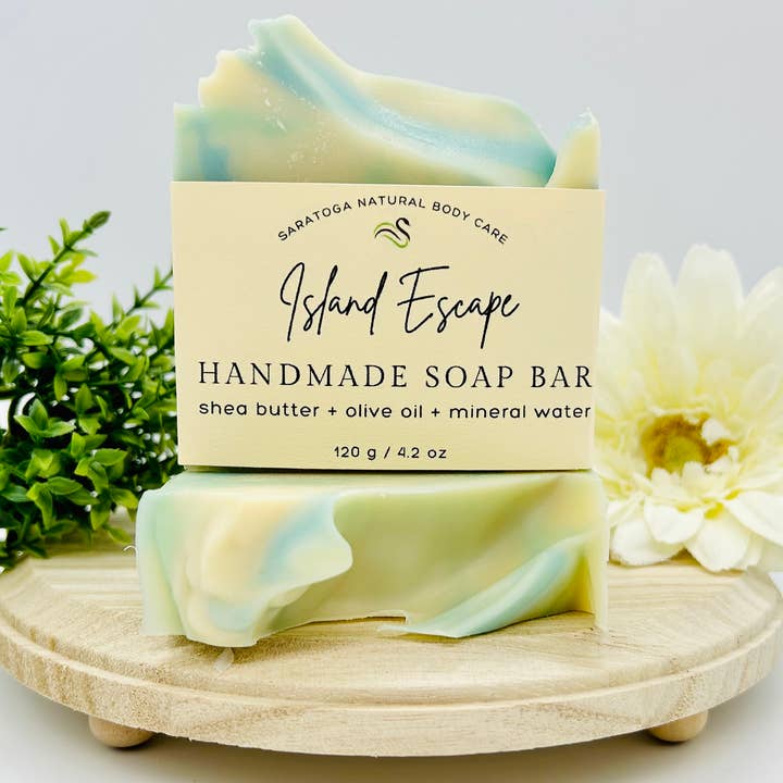 Island Escape Tropical Handmade Soap Bar VEGAN COLD PROCESS for wholesale by SARATOGA NATURAL BODY CARE LLC
