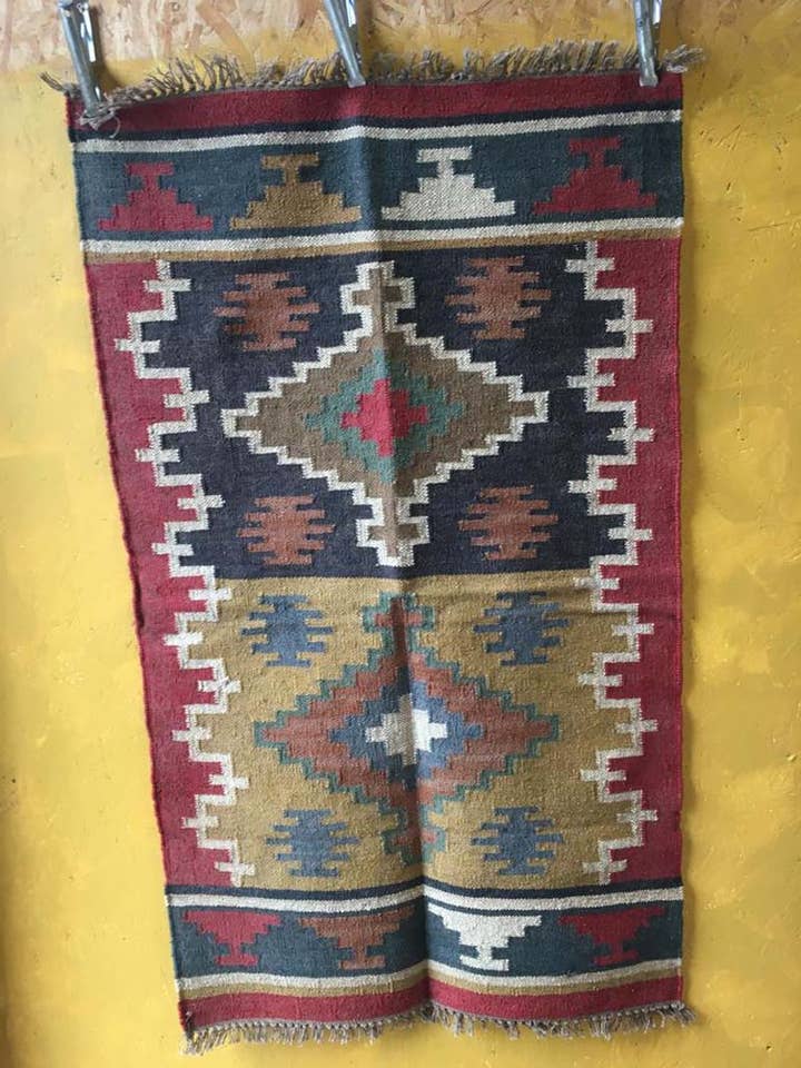 ASSORTED colours Wool/Jute Dhurry Rug 90 x 150 for wholesale by The India Shop