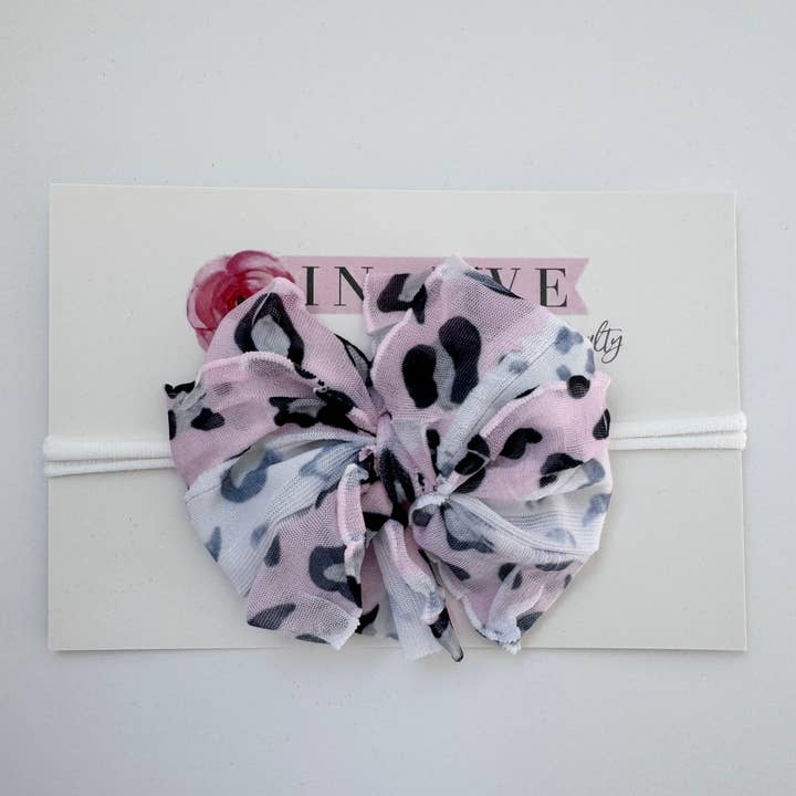 Minidiadema delgada con volantes, color rosa leopardo para venta al por mayor de Rockin Royalty