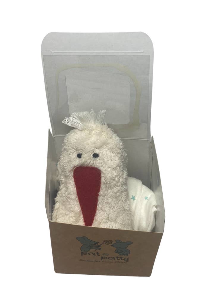 Pat & Patty - Wholesale Security/cuddle blanket – Baby - Organic eco children's comforter grasping toy “Stork” /STU-602