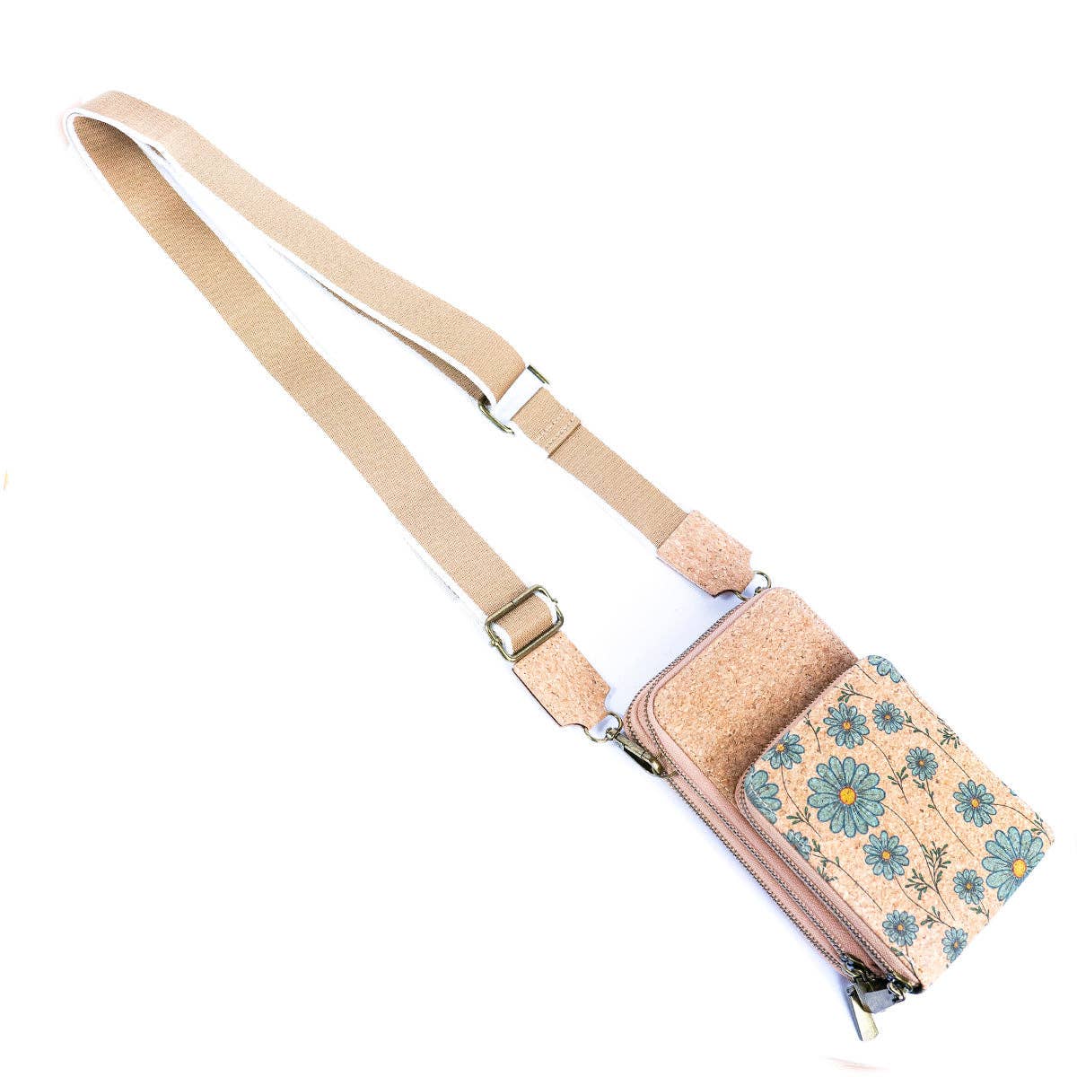 Meninas Bonitas Cork - Wholesale Crossbody Bag - Women's - Natural Cork Women's Crossbody Phone Bag with Triple Zipper Design BAG-231115