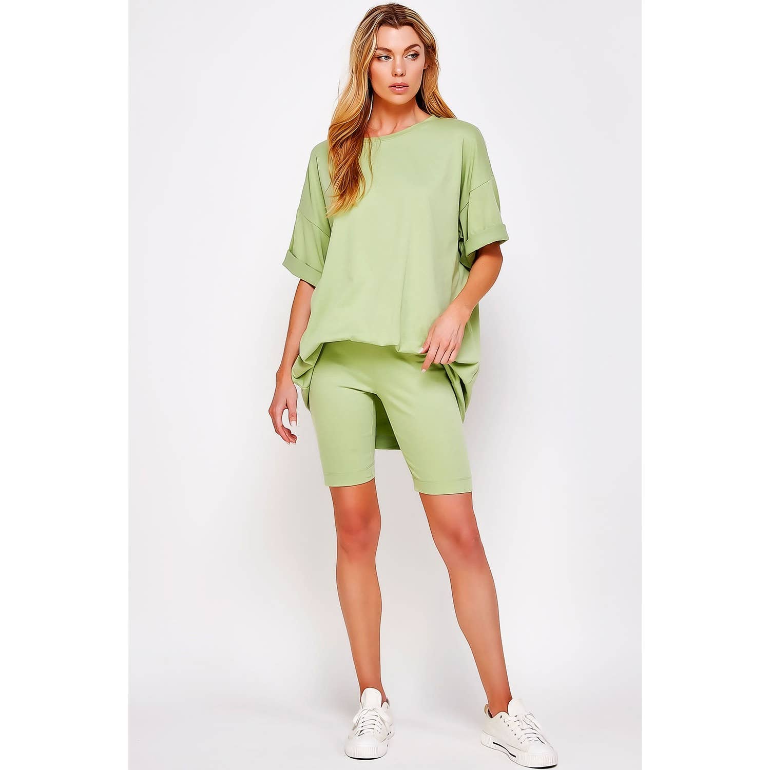 Sweet Generis - Wholesale Lounge Set - Women's - KNIT OVERSIZE TEE SHIRT AN SHORTS CASUAL BIKER SET36