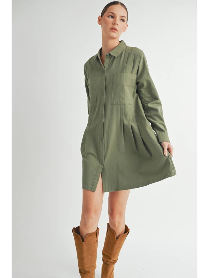 OLIVE Long-Sleeve Button-Up Shirt Mini Dress -1 for wholesale on Faire15