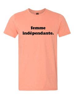 THIS KID SUPPLY CO. - Femme Independante Tee - Black on Coral (Adult sizes) for wholesale by This Kid Clothing Co.