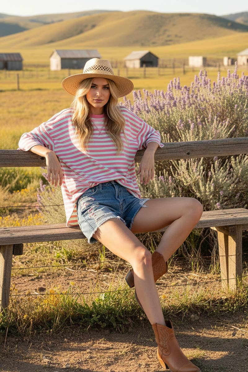 Sewn and Seen - Wholesale Tunic - Women's - STRIPED OVERSIZED SHORT SLEEVE TOP 1