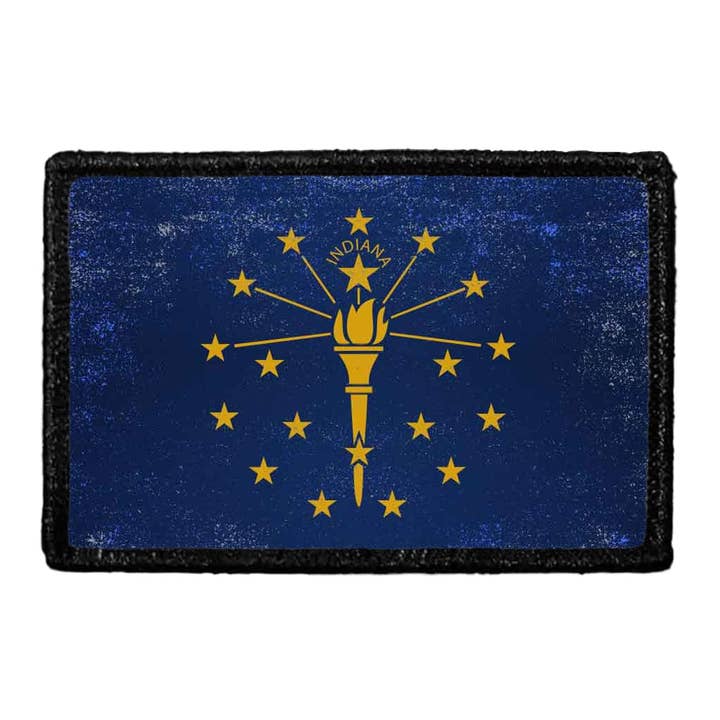 Drapeau de l'État de l'Indiana, couleur, vieilli, écusson amovible pour la vente par Pull Patch