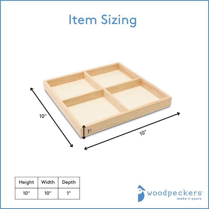 Woodpeckers Crafts - Wholesale Serving Tray - Square 4-Section Tray2