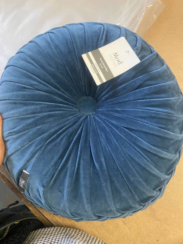 16" Round Inifinity Blue Filled Round Velvet Pillow for wholesale by Mod Lifestyles