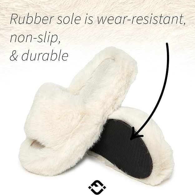 Funky Junque - Wholesale Slippers - Women's - Open Toe Fuzzy Slippers - Ivory