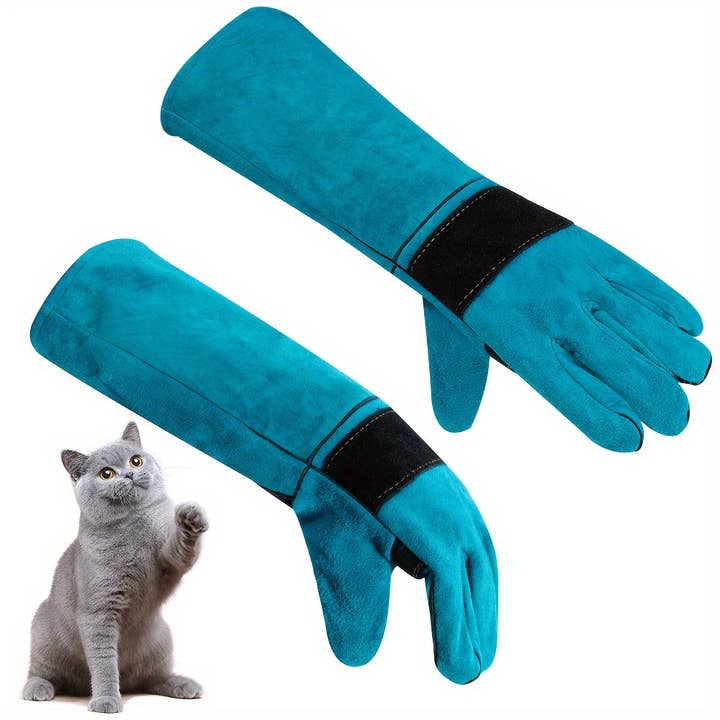 Blue Durable Protective Animal Handling Gloves Bite Resistant Anti Scratch Training Gloves For Dog Cat Bird Snake Parrot Lizard Wild Animals Reptiles for wholesale on Faire