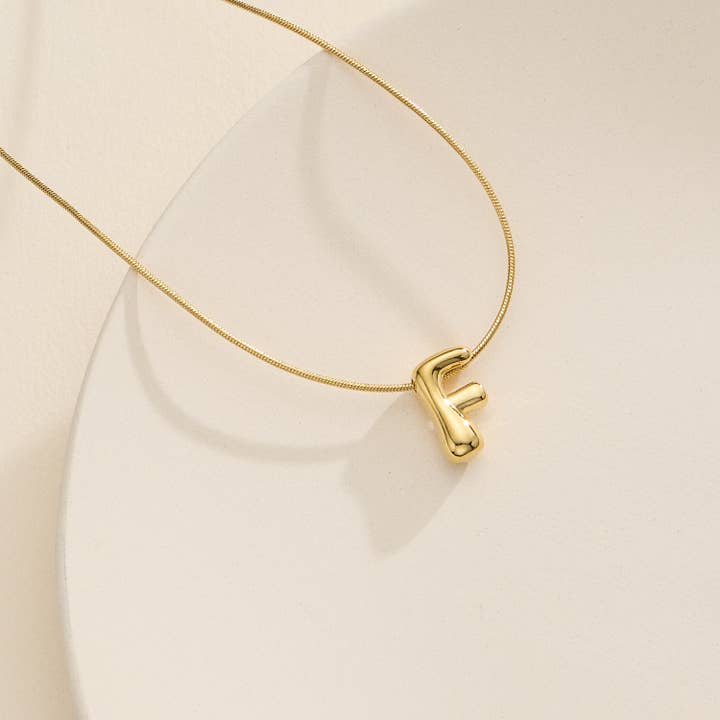 Lilla Haven - Wholesale Pendant/charm necklace - 16 Assorted 18K Gold Dipped Bubble Initial Necklace10