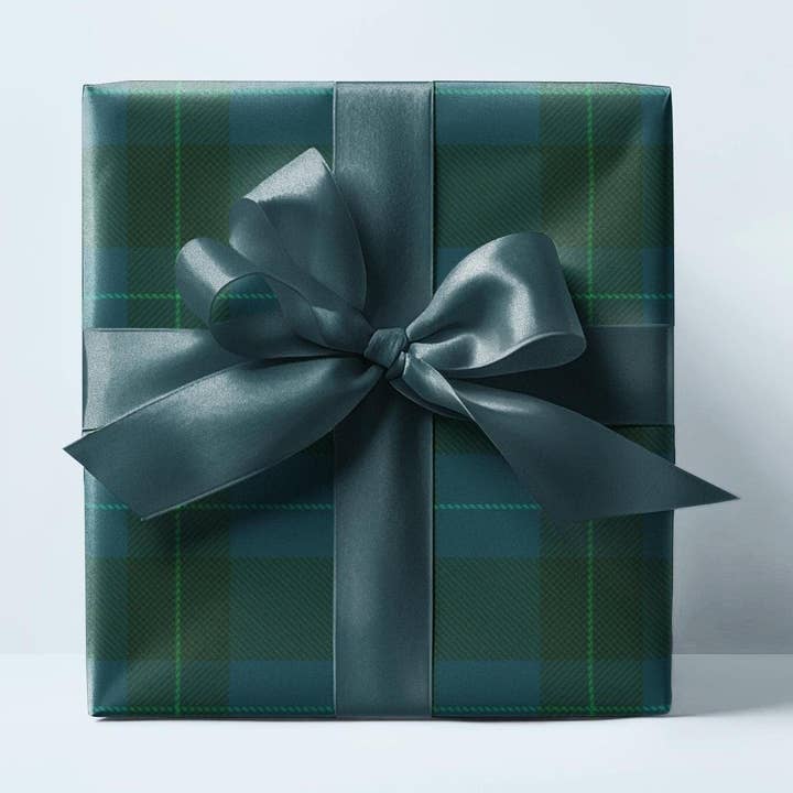 Papier d'emballage à carreaux bleu et vert fait sur commande pour la vente par SB Paperie