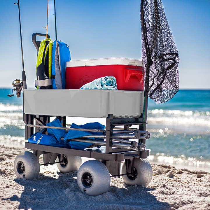 Double Decker Folding Outdoor Beach Wagon w/ Silver Poly Tub for wholesale by Mighty Max Cart