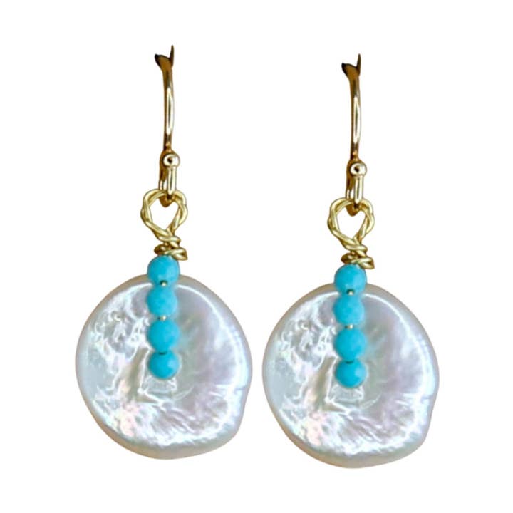 Halfsies Pearl Earrings in Turquoise for wholesale by Catherine Page Jewelry