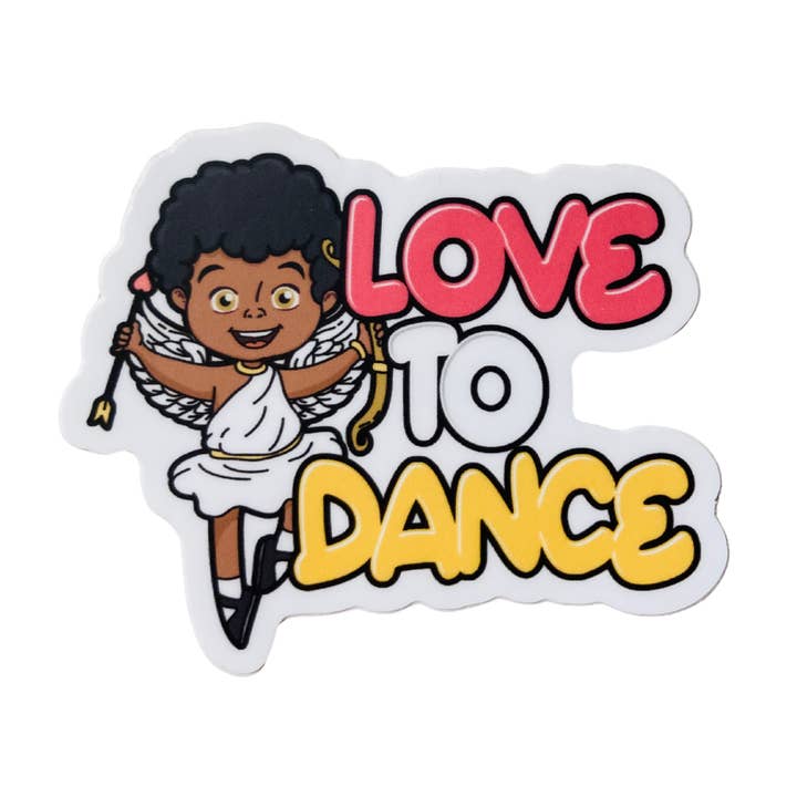 Love to Dance Cupid Dancer Sticker, 3" x 2.5" for wholesale by Denali & Co.