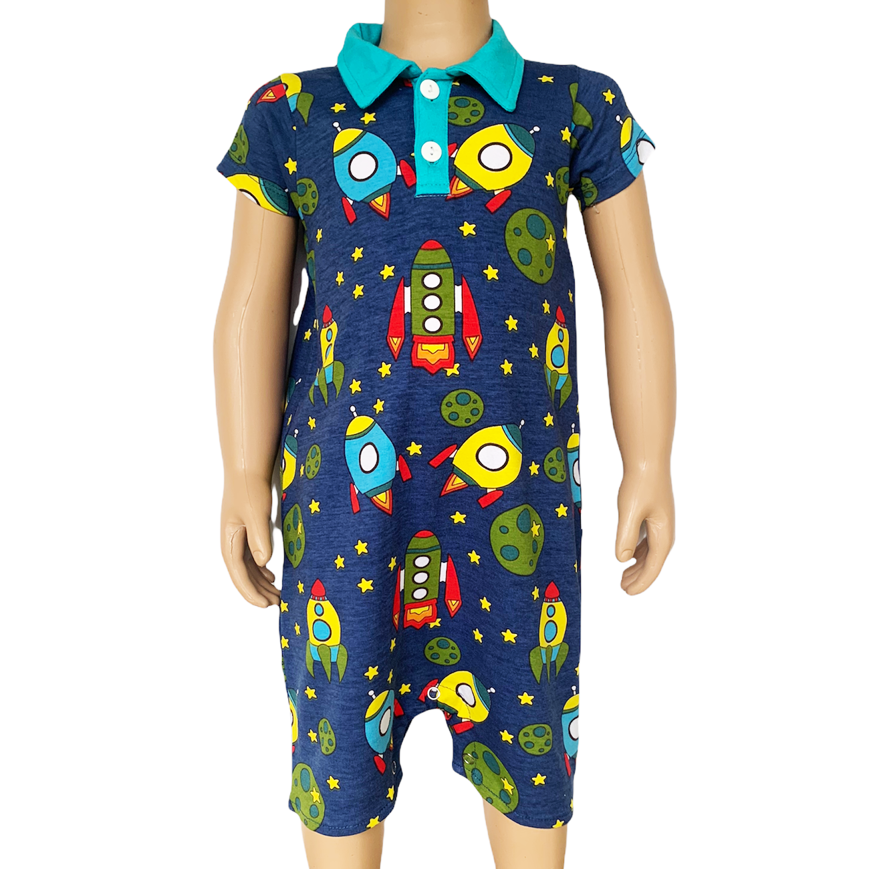 AnnLoren - Wholesale Jumpsuit - Baby - Spaceship shorts Collar Baby Boys Romper Toddler Jumpsuit4