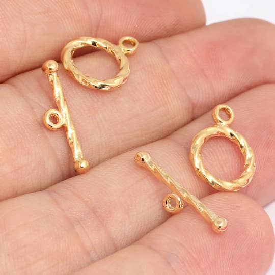 Fermoir T toggle en alliage plaqué or 24 carats brillant, anneau 11x15 mm, barre plate 19 mm, BRT534 pour la vente par QueenJewelryM