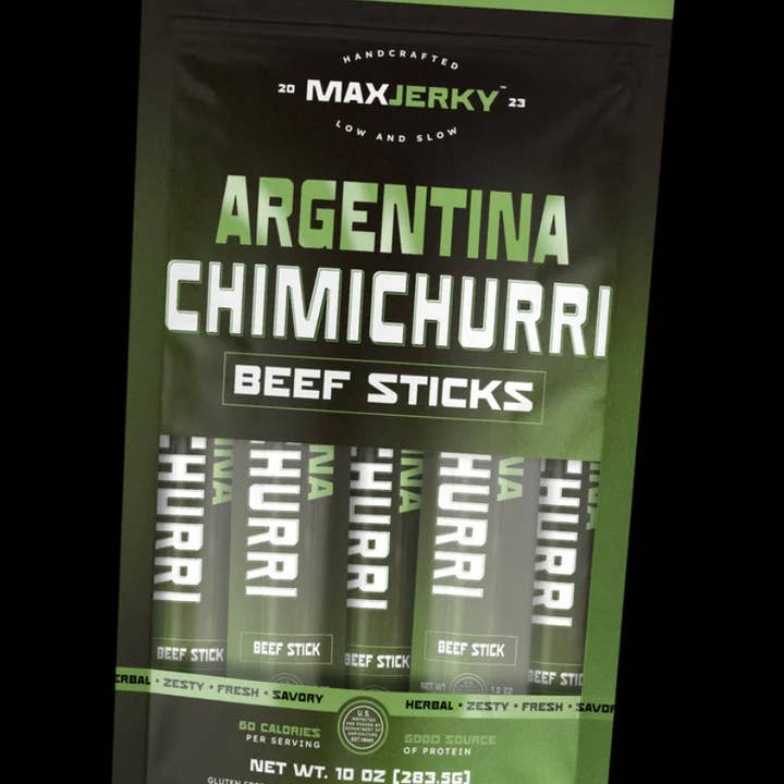 Bâtonnets de bœuf Chimichurri d'Argentine (paquet de 10, avec trou de suspension) pour la vente par MaxJerky