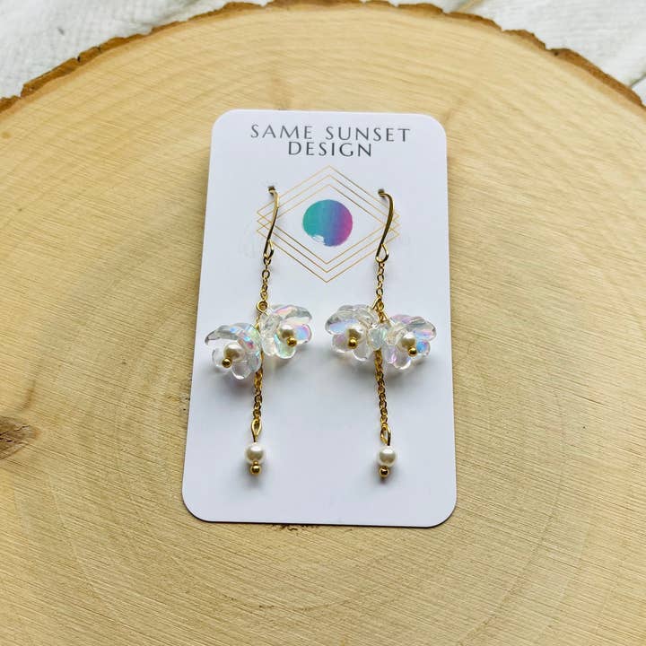 Same Sunset Design - Wholesale Dangle Earrings - Glass & Pearl Fairycore Earrings, Cottagecore Jewelry